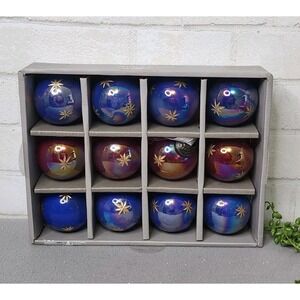 Blue Red Mercury Glass Christmas Ornaments Set‎ of 12 Kugel Style Gold Stars 3"